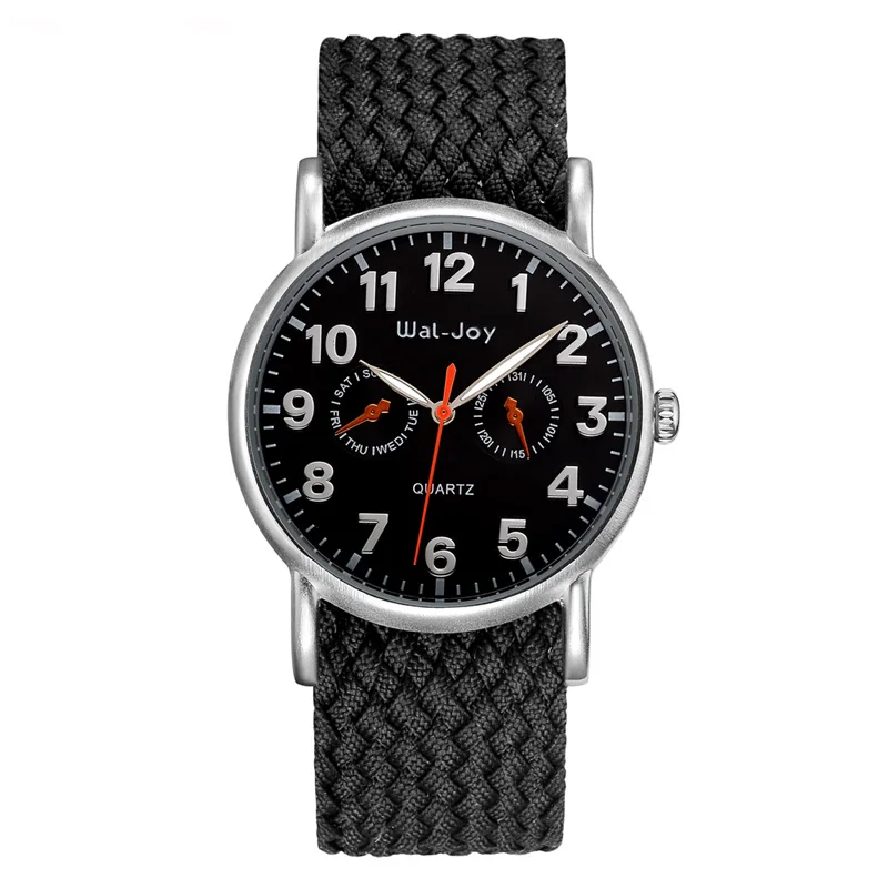 Wal-Joy подарок для мужчин кварцевые часы личность цифровой циферблат часы нейлон ткачество РЕМЕНЬ водонепроница - Цвет: All Black
