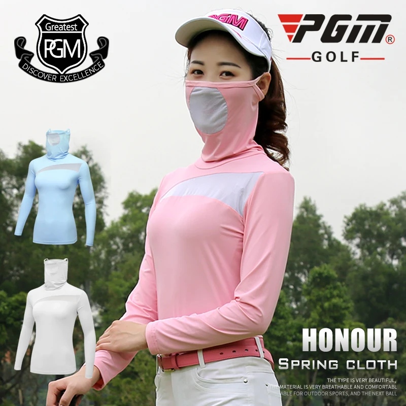 Pgm امرأة الصيف الغولف الرياضية الشمس حماية جولف السيدات طويلة الأكمام t-shirt وجهه قناع الغولف قاع xl