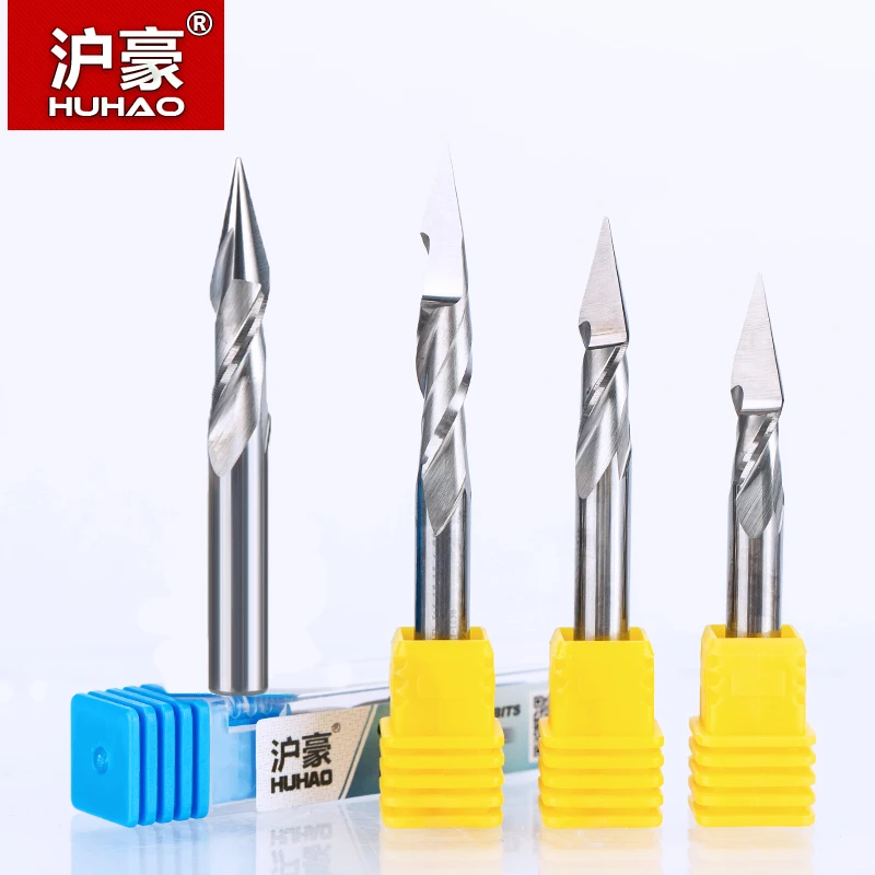 HUHAO 5pcs lot CNC font b Router b font Bit 6mm 2 Flute Spiral Pyramid Engraving