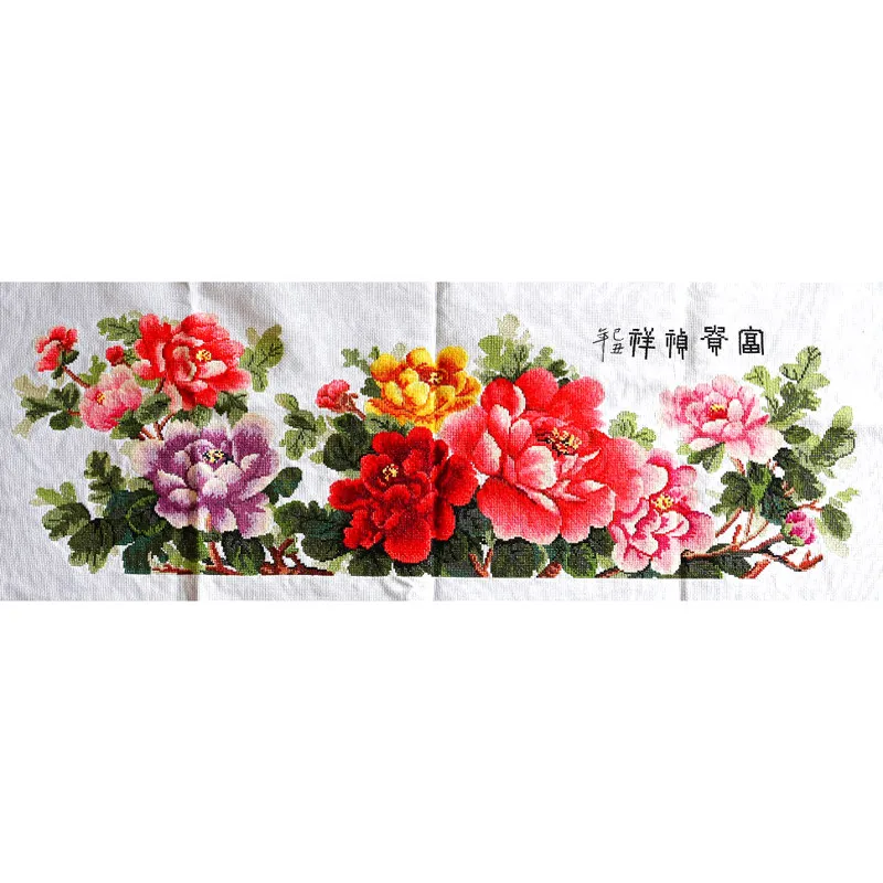 

Cross Stitch finished / cross stitch landscape painting/Machine cross stitch finished - peony