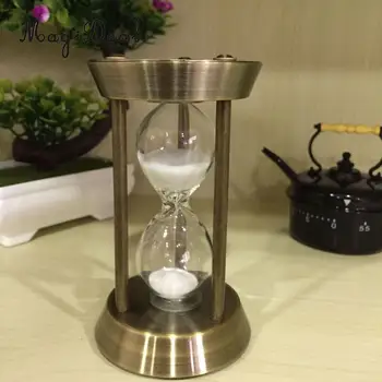 

Round Shape Sand Glass Hourglass 5 Mins Metal Timer Kitchen Cooking Utensils Home Desk Bookshelf Decoration White