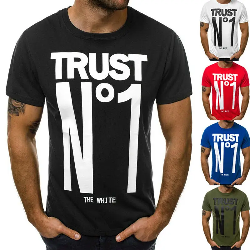 

Mens Summer Letter Brief T Shirt Slim Fit Casual Printed Tops Bodybuilding Muscle Round Neck NO1 Tee Shirts Large Size M-XXL