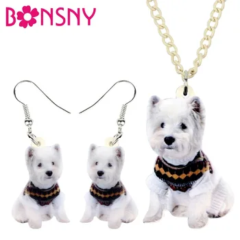 

Bonsny Acrylic Jewelry Set West Highland White Terrier Scarf Dog Necklace Earrings Fashion Pendant For Women Girls Decoration