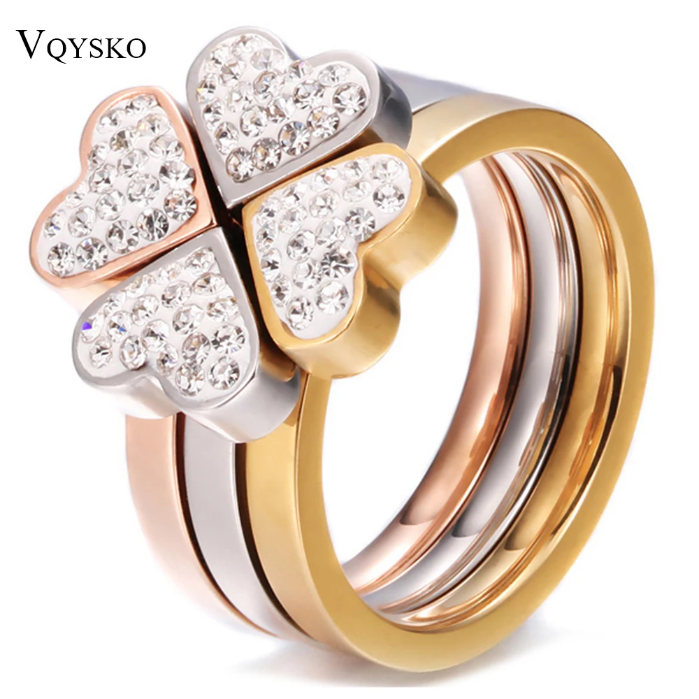 Anillos de corazón de acero inoxidable 316L para mujer, 3 en 1 joyería única, acero quirúrgico, sin anillos de flores de cristal CZ|jewelry usb flash drive|jewelry securityring clamp jewelry - AliExpress