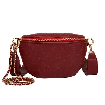 

4PCS / LOT PU Leather Fanny Pack Chest Waist Bum Belt Bags Rhomboid Plaid Crossbody Shoulder Bag Women Female Handbag Chain