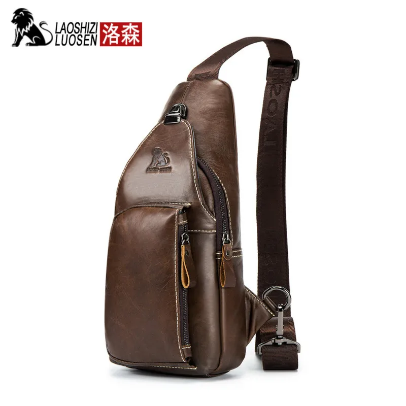 

LAOSHIZI 2018 Hot Sale Casual Genuine Leather Bag Chest Bag For Men Messenger Bags Mens Chest Crossbody Bags Male Shoulder