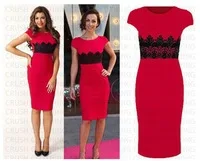 Spring New Women Fashion Elegant Back Zipper O-Neck Lace Empire Waist OL Career Pencil Knee-Length Casual Party Dress S,M,L,XL