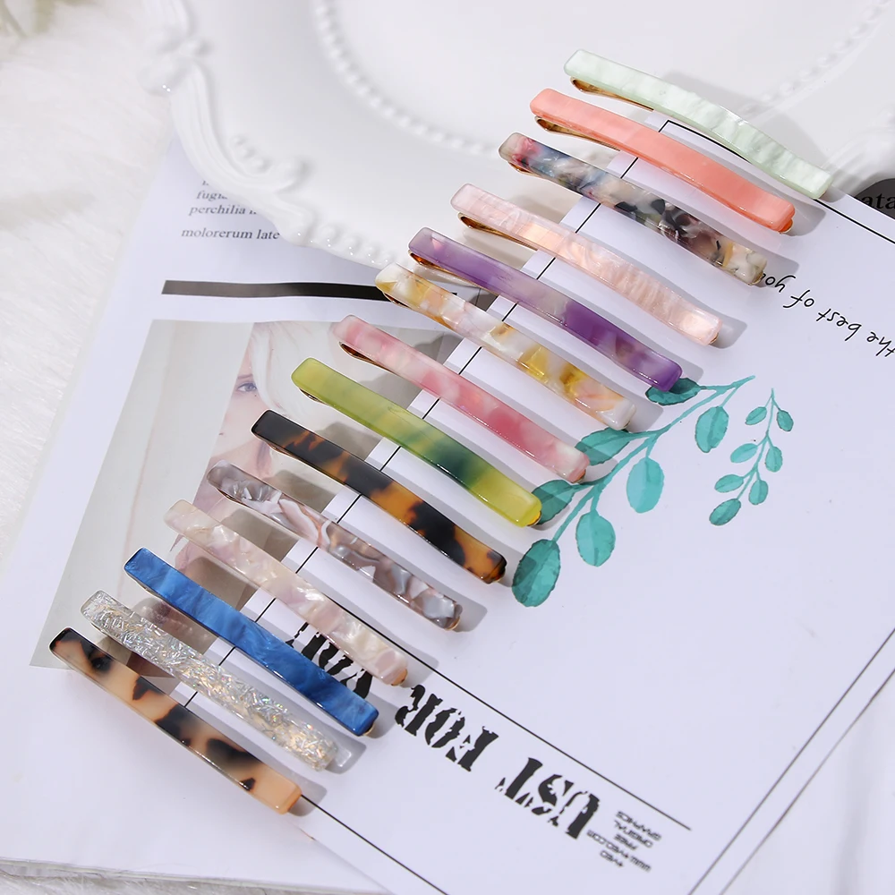 

1pc Women Acetic Acid Hairpin Triangle Long Colorful Barrettes Stone Grain Hair Clips Hair Accessories Styling Tools