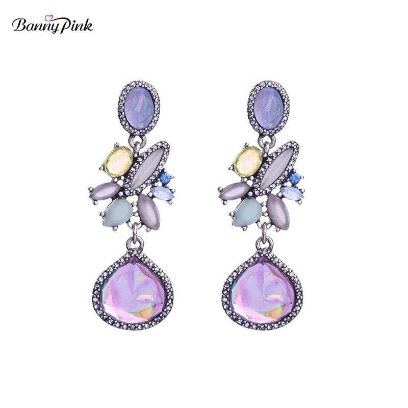 Vintage Geo Alloy Pendant Studs Earrings Chunky Resin Statement Earrings Fashion Jewelry