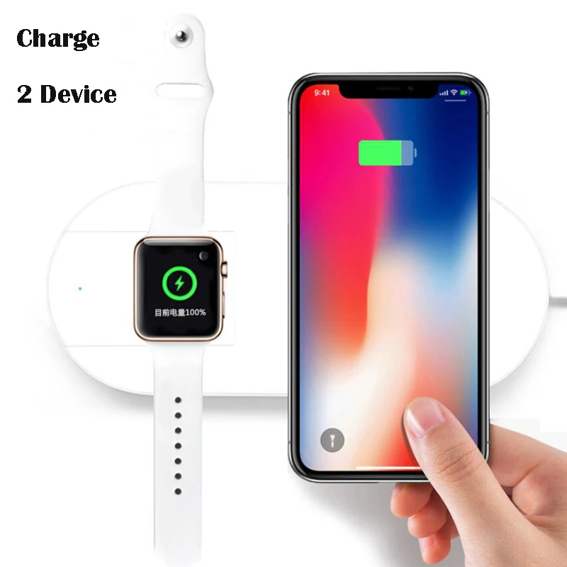 Универсальное беспроводное зарядное устройство QI 2 в 1 для iPhone X 8 Plus XR XS MAX Apple Watch