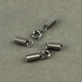 

5sets/lot Silver Stainless Steel End Caps with Spring Clasps Fit for 2/2.5/3mm Round Leather Cord Necklaces Jewelry Making F2265