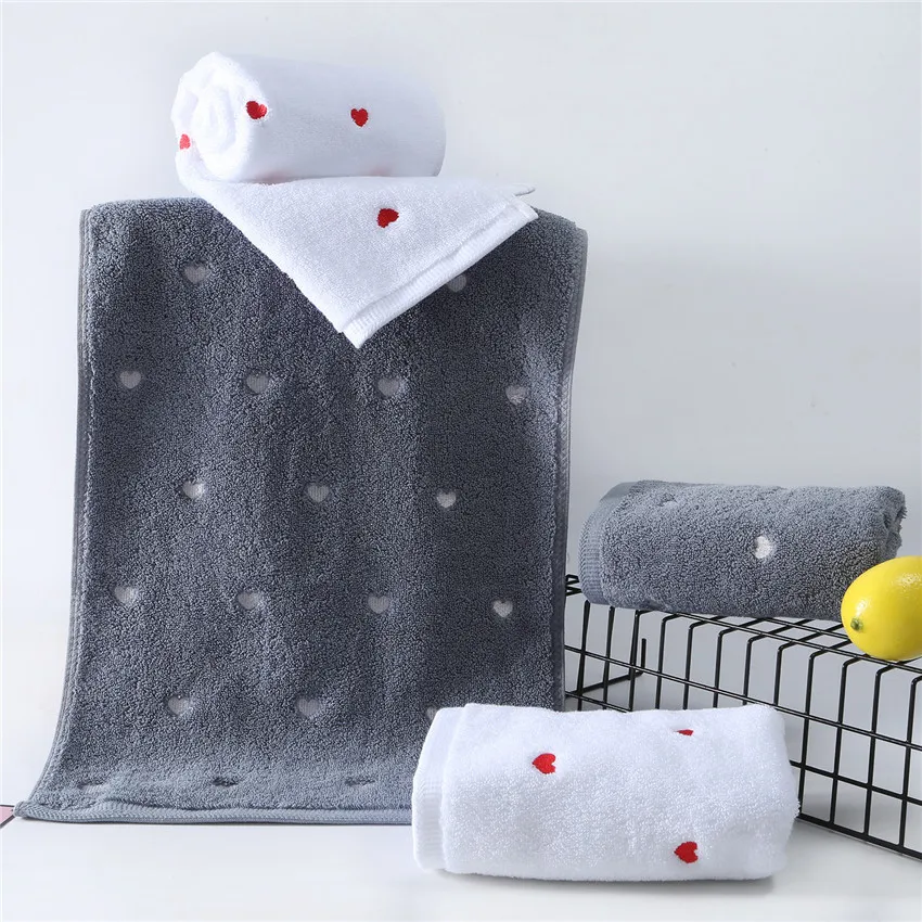 

2pcs Love pattern Cotton bath towel set Christmas gift bath towels for adults for Couple white gray Lover's towels