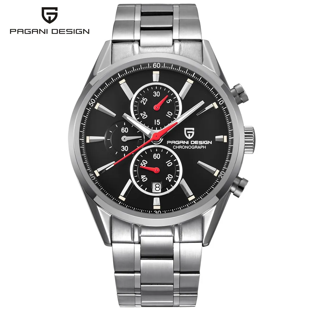 PAGANI Дизайн мужские часы лучший бренд класса люкс из нержавеющей стали Спортивные кварцевые мужские наручные часы Мужские часы relogio masculino - Цвет: steel black