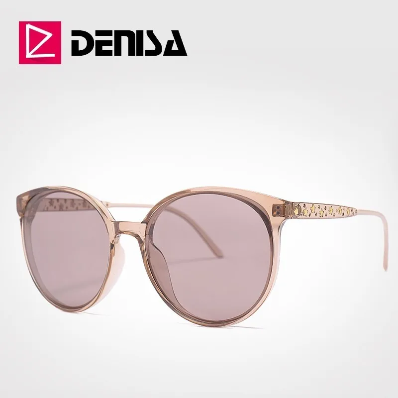 DENISA UV400 поляризованные солнцезащитные очки круглые женские крупные солнцезащитные очки винтажные вождения солнцезащитные очки для женщин G29904 - Цвет линз: Brown Sunglasses