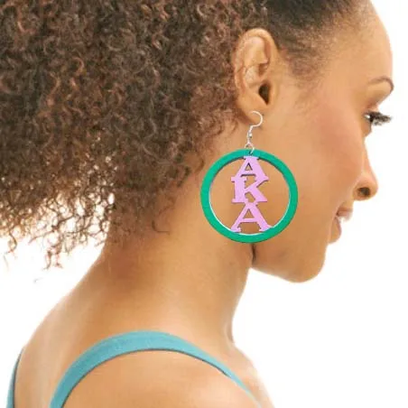 

5Pair a lot Greek AKA letters sorority pink and green African natural wooden Earrings