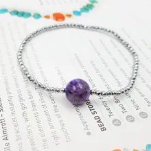 Lii Ji драгоценный камень натуральный камень 10 мм Чароит, серебряный цвет гематит Сияющий браслет