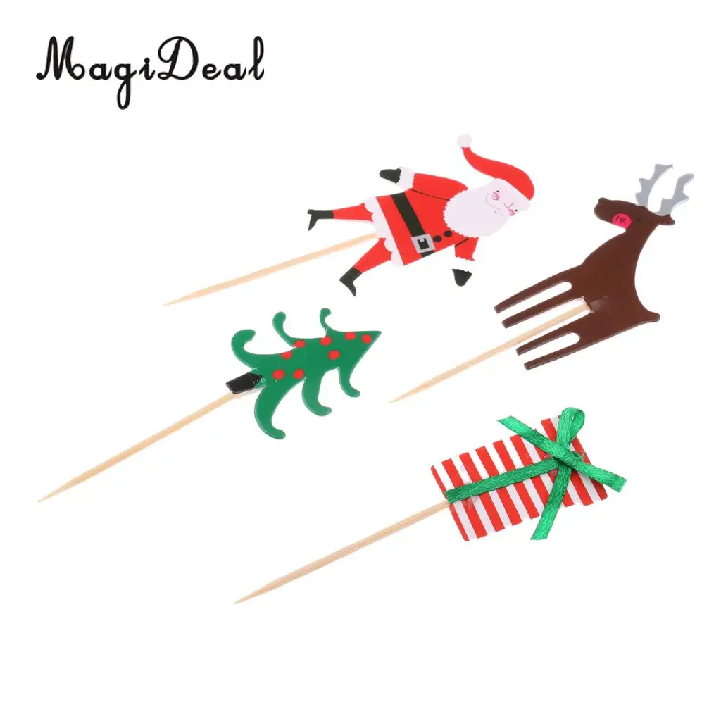 MagiDeal Pack of 24 Pieces Festival Cartoon Christmas Cupcake Picks Tree Santa Reindeer Box Cake Toppers Birthday Food Toothpick