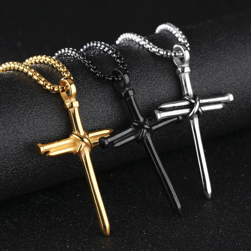 

Men's Jewelry Stainless Steel Nail And Rope Cross Pendant Necklace