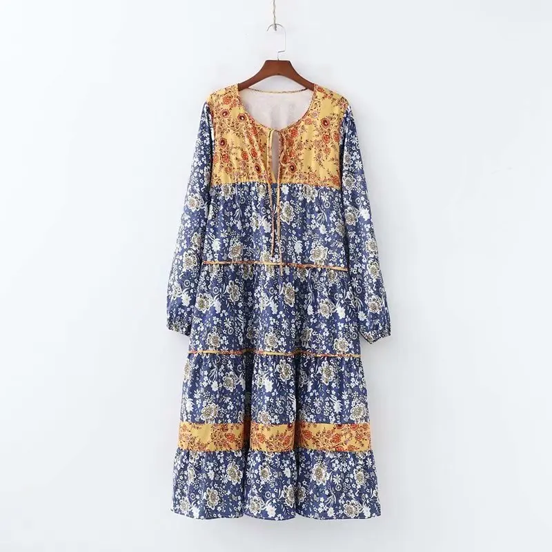 

Hot sale XD55-1887 European and American Fashion Splice Printed Dresses