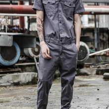 Мужские брюки с карманами, комбинезон, комбинезон, комбинезоны, уличная одежда, стиль сафари, Повседневный, короткий рукав, серый