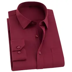 Модные мужские рубашки в стиле кэжуал длинный рукав красное платье рубашка сплошной Цвет бренд мужской топы Одежда в Корейском стиле