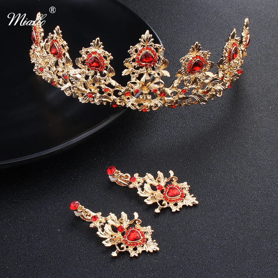 

Miallo 2019 Newest Red Stone Gold Color Tiaras and Crowns Wedding Hair Accessories Bridal Head Jewelry Classic Bride's Tiara