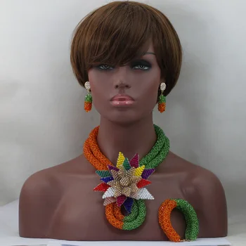 

Exclusive Fashion Jewelry Set Multicolor Crystal Necklace Gift Statement Necklace Set for Brides Orange Free shipping WD477