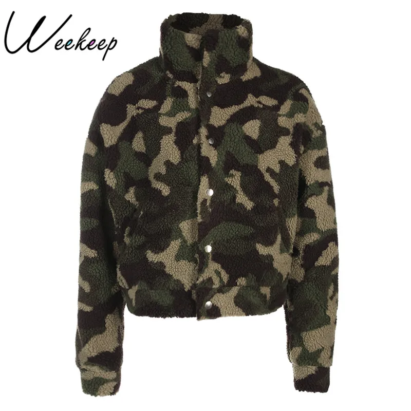 2019 Autumn Winter Camo Bomber Jacket Women Streetwear