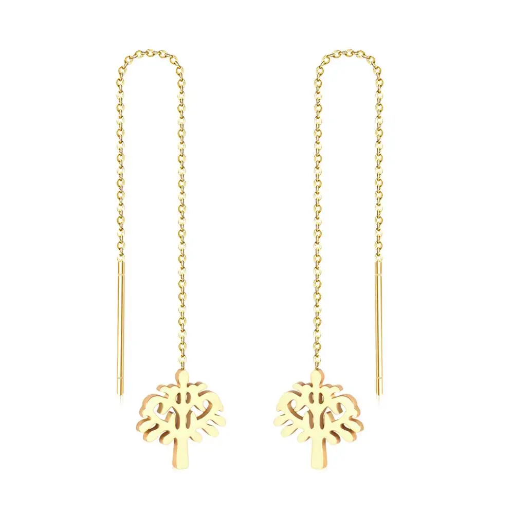 LUXUSTEEL Different Shape Ear Line Link Chain Earrings Gold/Silver Color Drop Earring Mujer Accessories Trendy Long Jewelry