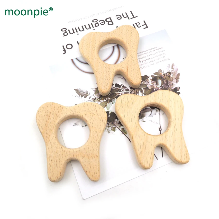 10pcs 70mm Beech wooden teeth shape tooth baby Wooden teether teething