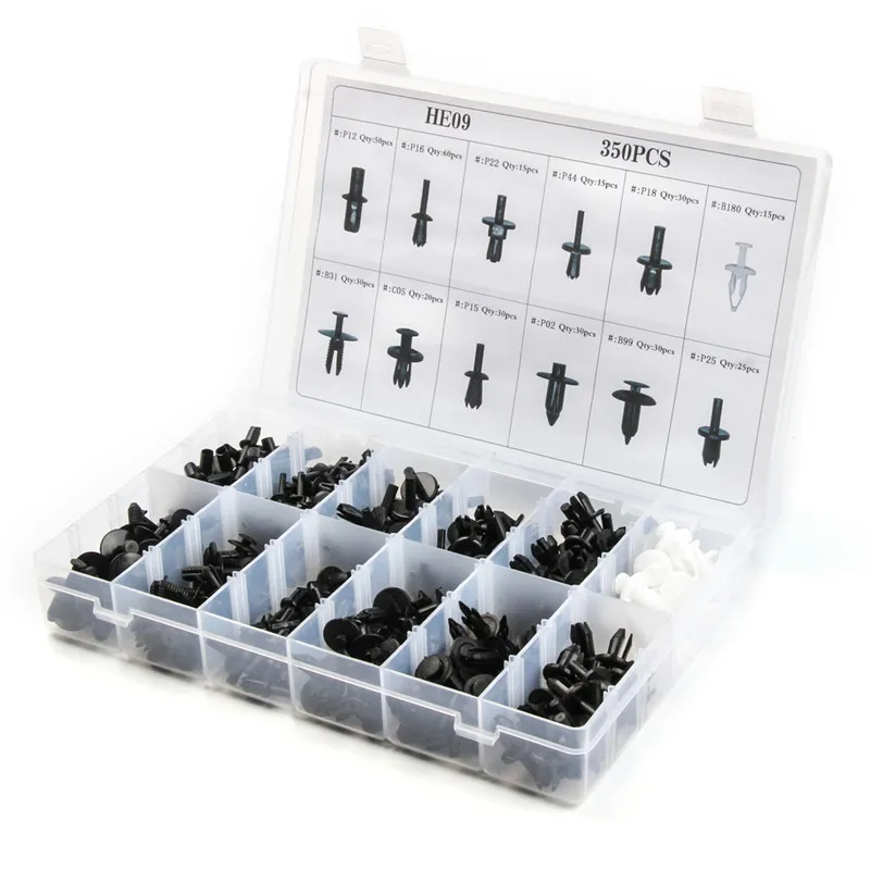 

350PCS 12Sizes Car Rivet Trim Clip Panel Universal Mixed Auto Fastener Plastic Rivet Screw Body Interior Fastener Kit with Box
