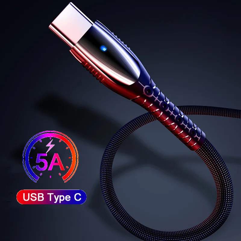 

Vanniso 5A Super Charging USB Type C Cable For Huawei P20 P30 NOVA5 Data Charging Cord for Samsung S9 Xiaomi Redmi usb With LED