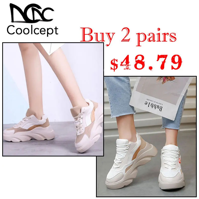 

Coolcept Low Price Women Vulcanized Shoes 2 Pairs Fashion Sneakers Lace Up Casual Shoes Women Vacation Footwear Size 35-40