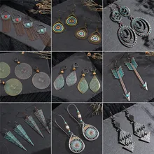 Brincos geométricos bronze de mulheres, vintage, joia de metal longo com franja de borla, brincos africanos para mulheres, brinco redondo grande 2020