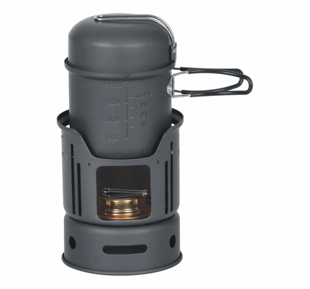 

Alocs 1-2 Person camping pot 7pcs Camping Cook Set Outdoor Camping Cookware Alcohol Stove 600g CW-C01
