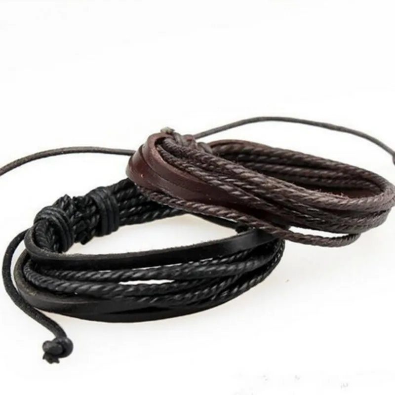 

High Quality Multilayer Waxed Rope Bracelet Woven Leather Bracelet Bangles Causal Jewlery for Men