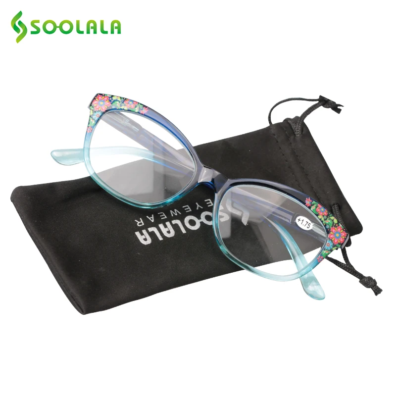 

SOOLALA Floral Printed Spring Hinged Reading Glasses Women Mens Full Frame Eyeglasses Reader Reading Glasses +1.0 to 4.0