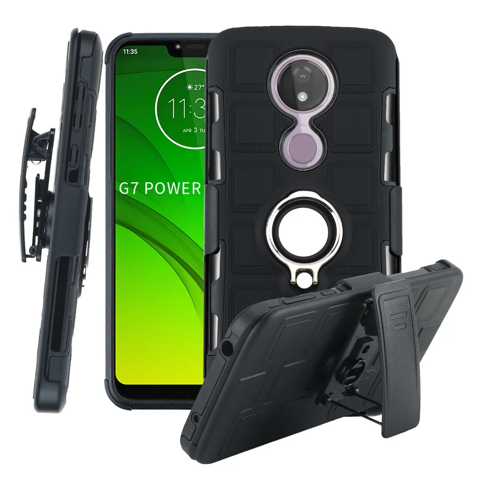 

for moto g7 One Power Full Body Case For Motorola Moto G7 G6 Plus Play Shockproof Ring Stand Belt Clip Holster phone case Cover