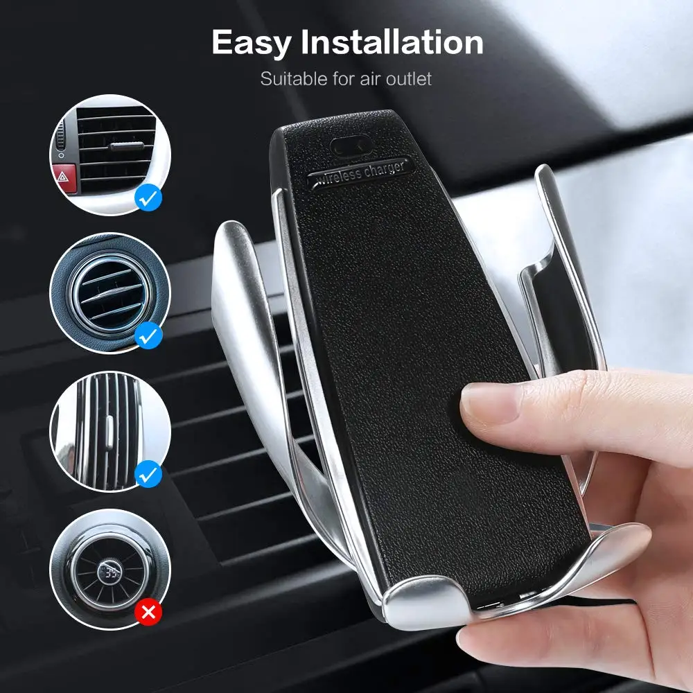Car Wireless Charger S5 Automatic Clamping Fast Charging Phone Holder Mount in Car for iPhone Huawei Samsung Smart Phone