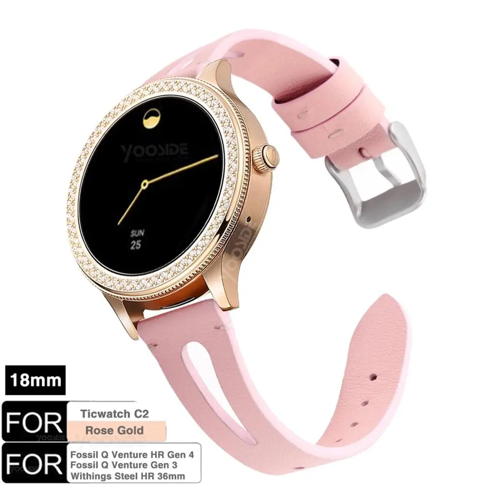 Для Fossil Smartwatch 18 мм быстросъемный классический кожаный ремешок для часов Ticwatch C2 RoseGold, Fossil Q Venture Gen3/Gen 4