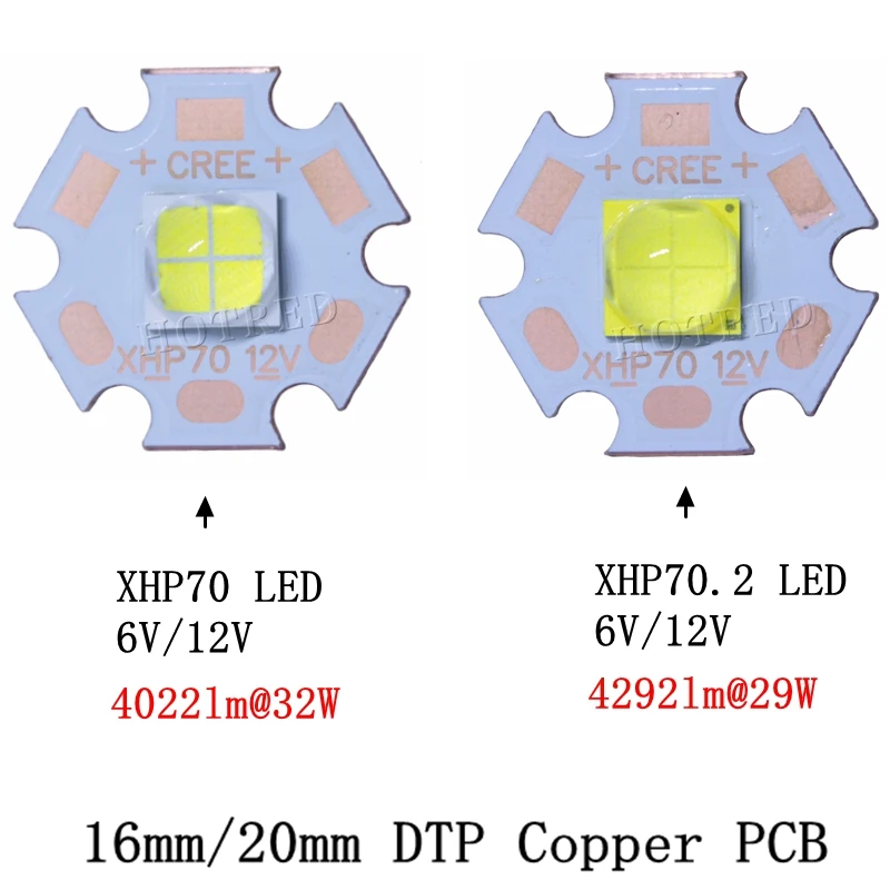 2 шт. CREE XHP70 XHP70.2 XHP-70 2 поколения холодный белый нейтральный белый теплый белый светодиодный Didoes 6 в 12 В с 16 мм 20 мм медной печатной платой