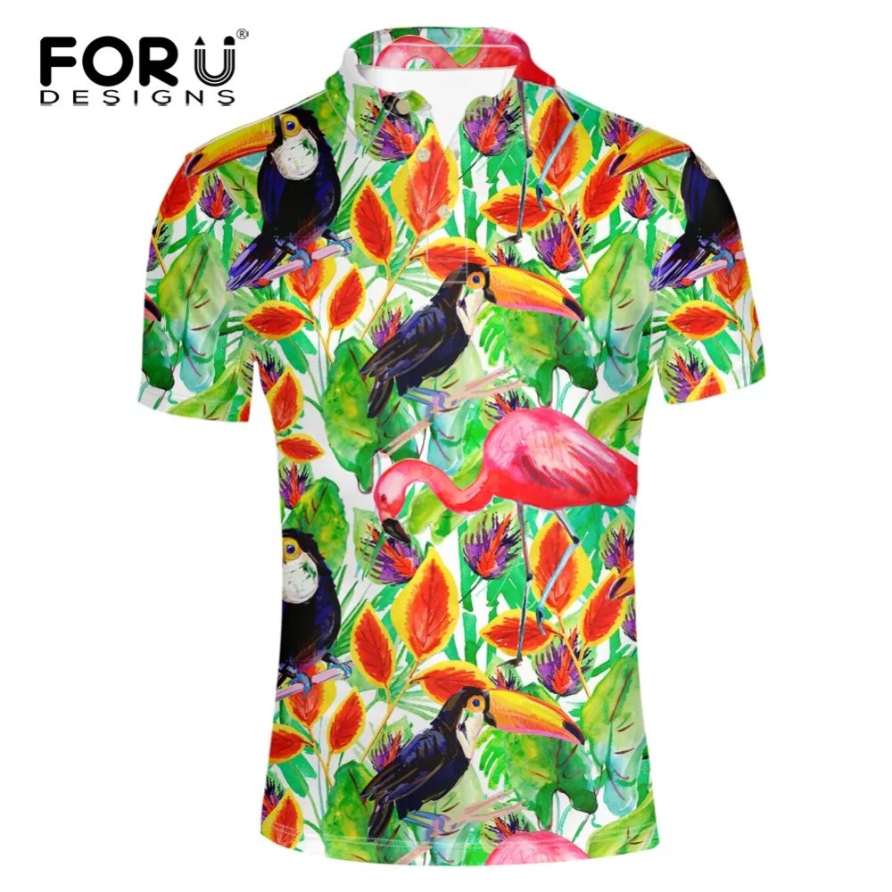 

FORUDESIGNS Mens Shirt Brands high quality short sleeves toucan bird painting printing Casual shirts male summer 2017