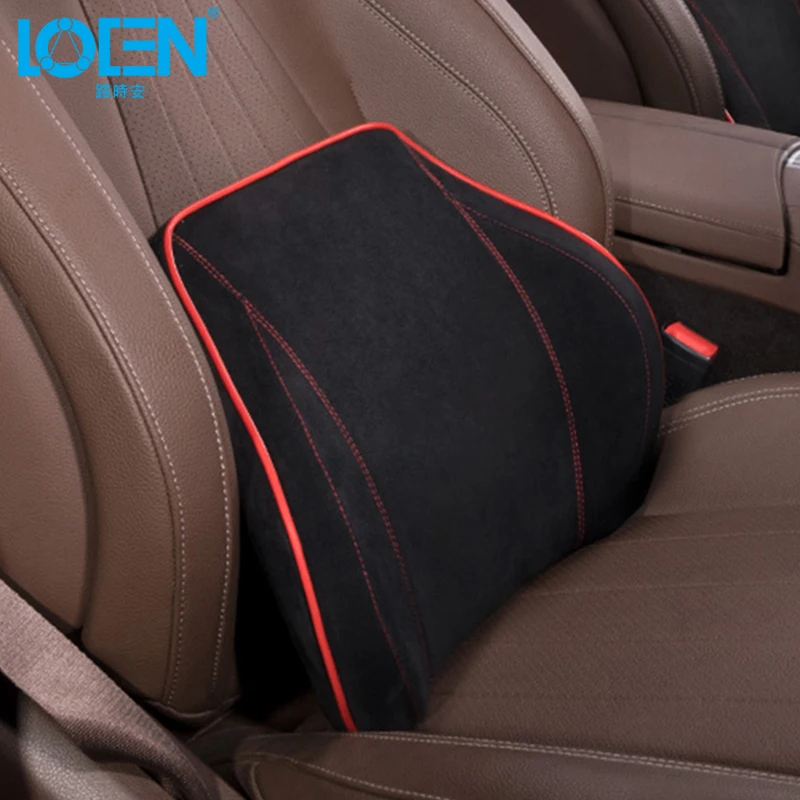 Loen 1pcs Suede Car Seat Lumbar Supports Back Cushion Pillow Headrest
