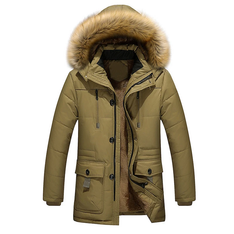 Mens Fashion Winter Warm Coat Padded Thicken Fur Collar Hat Caps Hooded Hoodies Pockets Down Jacket Parkas Outerwear Big 2J1111 | Мужская