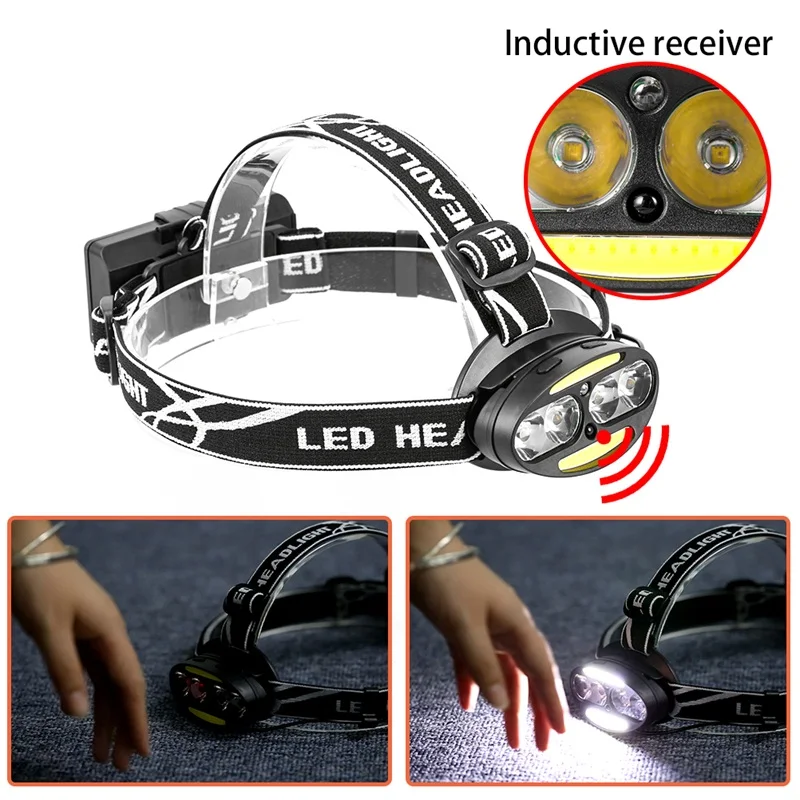 1Set LED Headlamp Headlight Cree Xml T6 Cob Infrared Induction Head Flashlight Torch USB Rechargeable 18650 Battery Headtorch