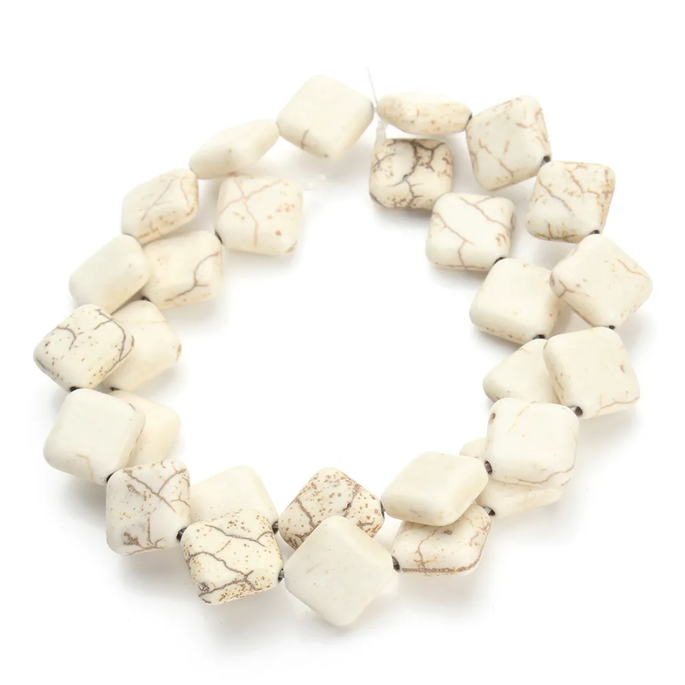 

Approx.28 pcs/lot White Square Loose Created Beads for DIY Natural Stone Bracelet Necklace Jewelry Making Accessories F1304