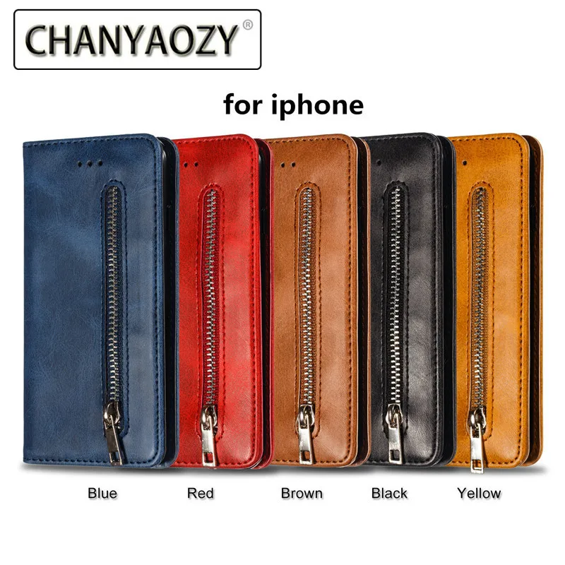 

Leather wallet phone case for iphone 6 6S 7 8 plus X XS XR phone short lanyard bracket bank card slot magnetic zipper flip cover