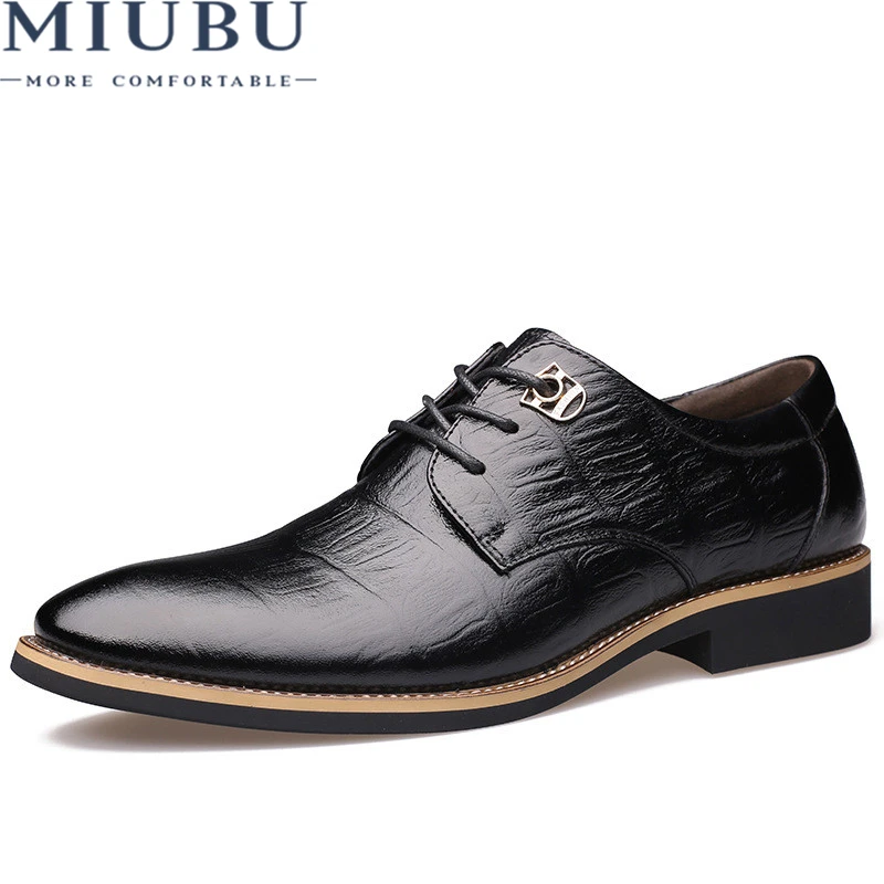 

MIUBU 2019 Luxury Brand Men Flats Fashion High Quality Genuine Leather Shoes Mens Lace Up Business Dress Shoes Oxfords For Men