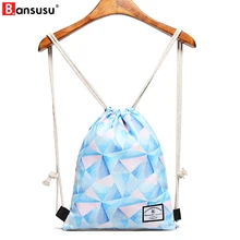 BANSUSU Geometric Printing Women Drawstring Bag Waterproof String Beach Bag For Ladies Travel Storage Package Teenager