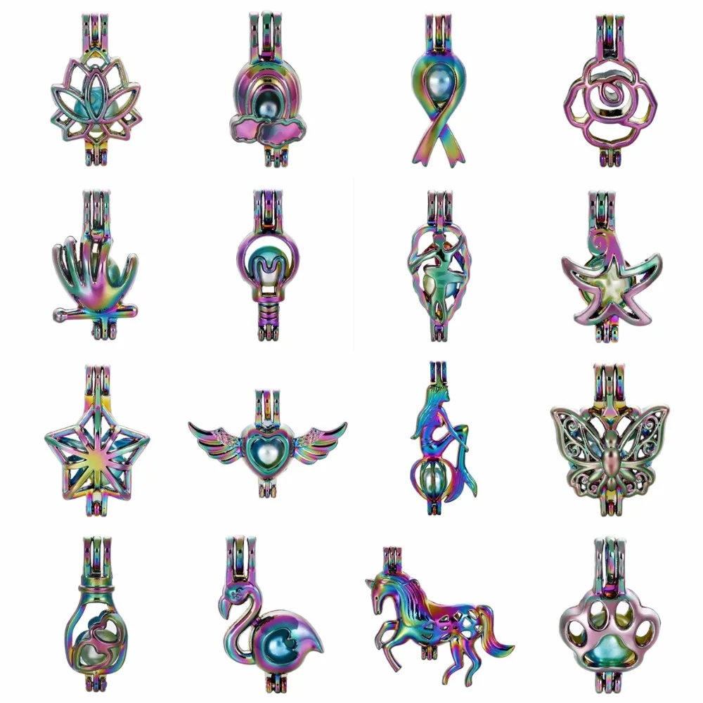 

1pc Rainbow Color Flying Heart Butterfly Lotus Unicorn Baseball Glove Pearl Cage Essential Oil Diffuser Locket for Oyster Pearl